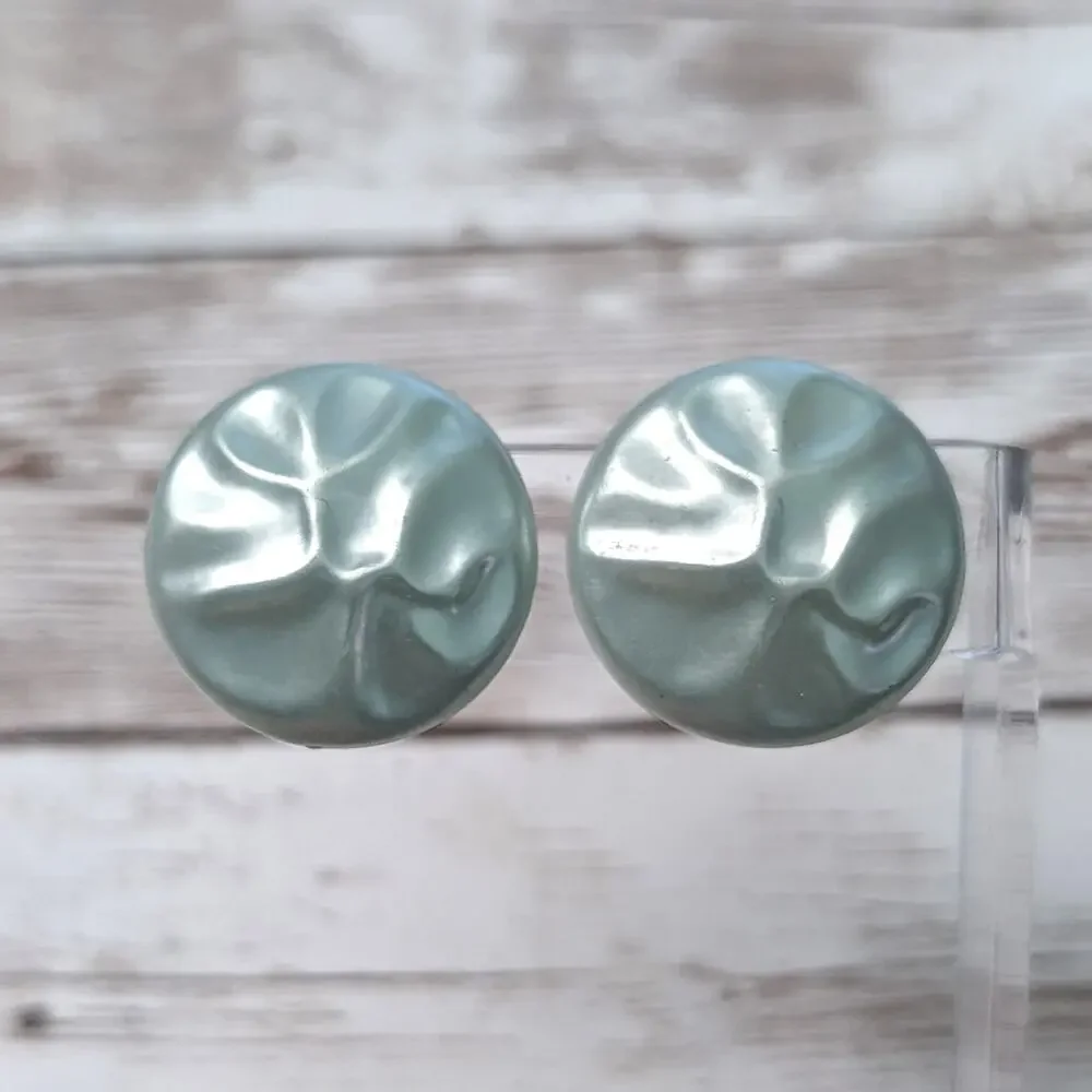Vintage Screw Back Earrings Pearlescent Light Green Uneven Surface